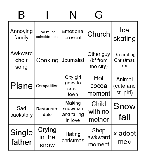 Christmas movie Bingo Card