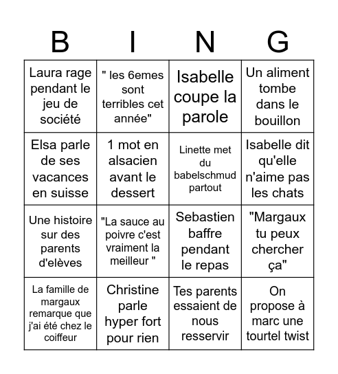 Repas Bingo Card