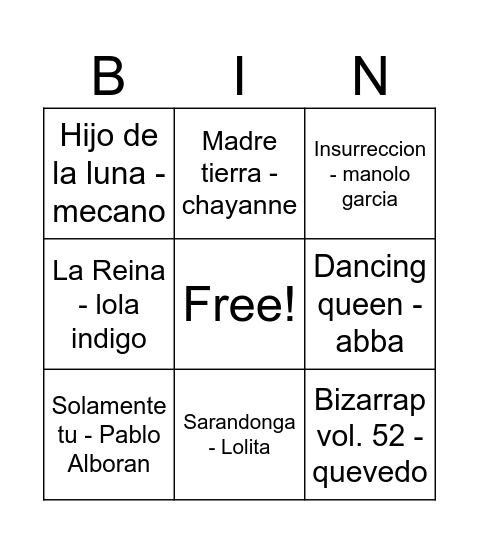 bingo musical Bingo Card