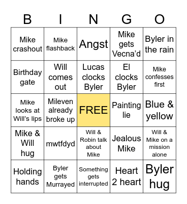 Byler Season 5 Bingo Card