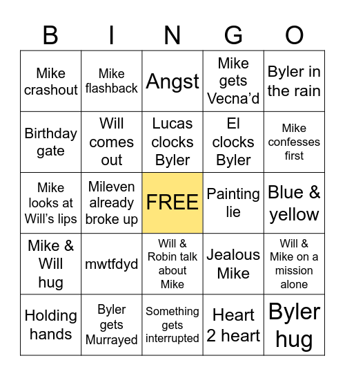 Byler Season 5 Bingo Card