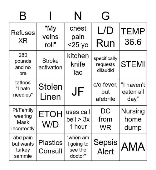 ER XMAS BINGO Card
