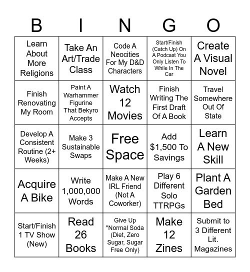 2026 Goal Bingo Card