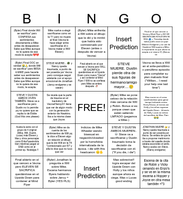 Stranger things S5 Pt.2 Predictions Bingo Card