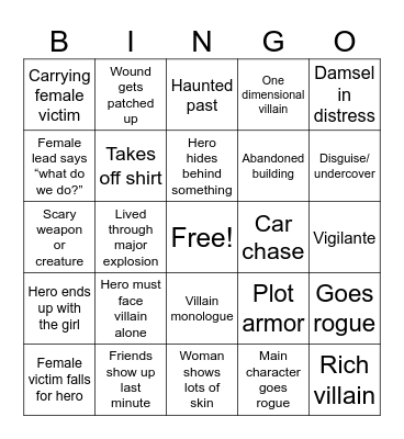 Action Movie Bingo Card