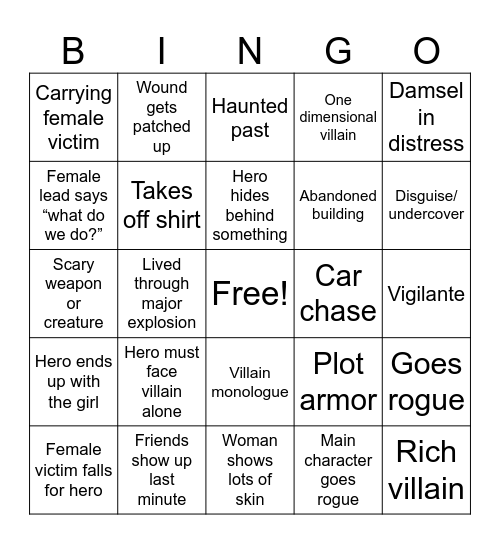Action Movie Bingo Card