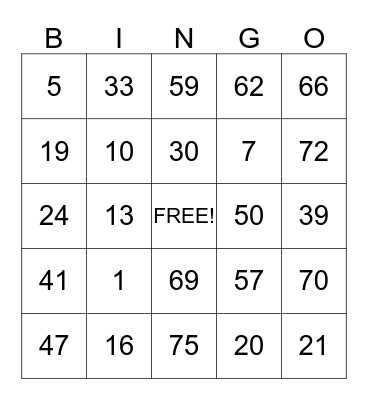 Park Manor Bingo Card