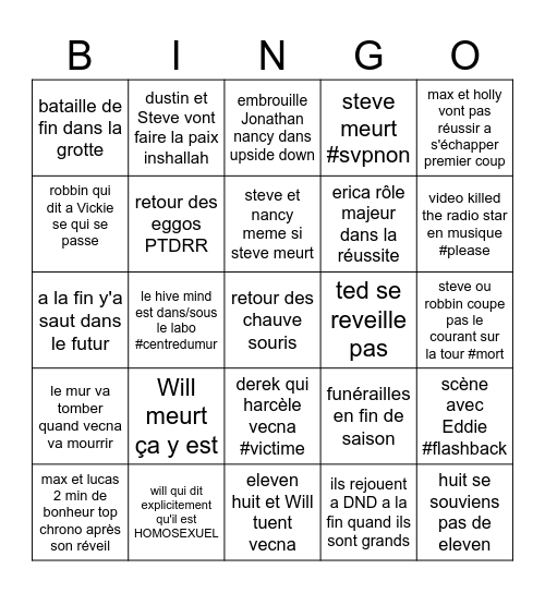STRANGERS THINGS LA FIN DE LA FIN Bingo Card