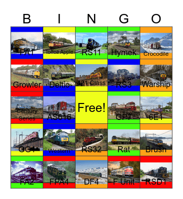 Diesel and Electric Locomotives that I would like to make K&L Trainz one day Bingo Card