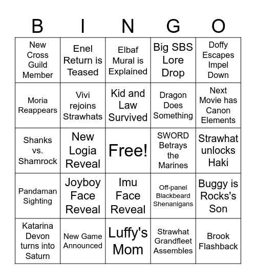 One Piece Bingo 2026 Bingo Card