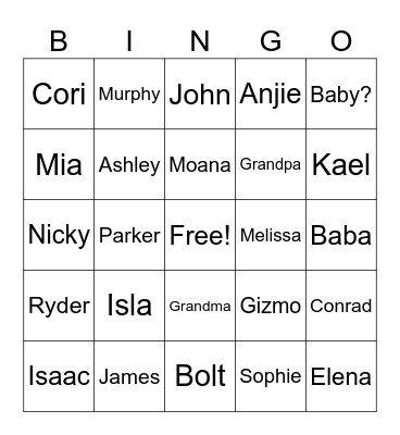 Family Bingo Card