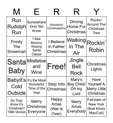 Christmas  Song Bingo Card