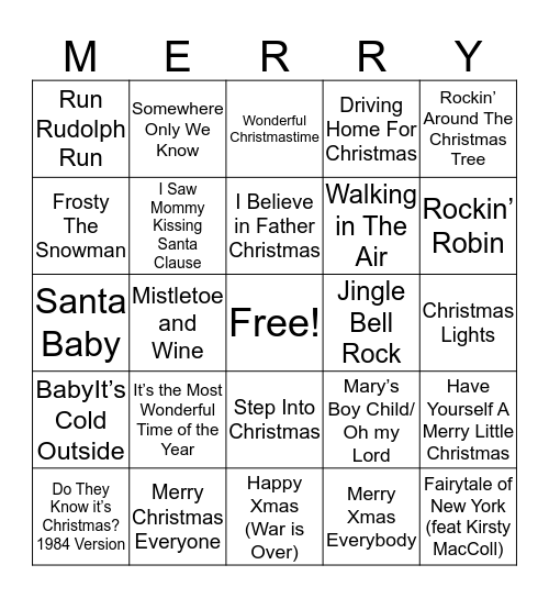 Christmas  Song Bingo Card