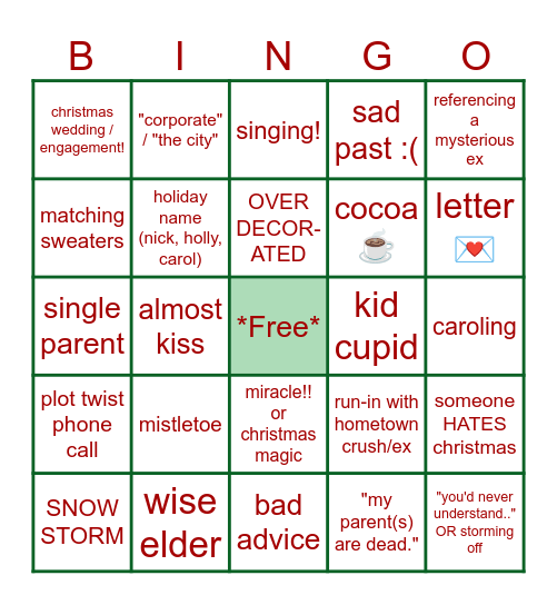 christmas movie bingo Card