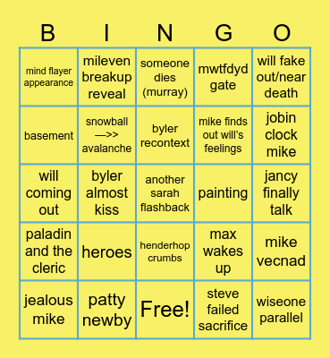 stranger things vol2 Bingo Card