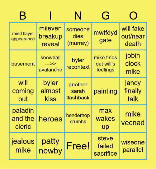 stranger things vol2 Bingo Card