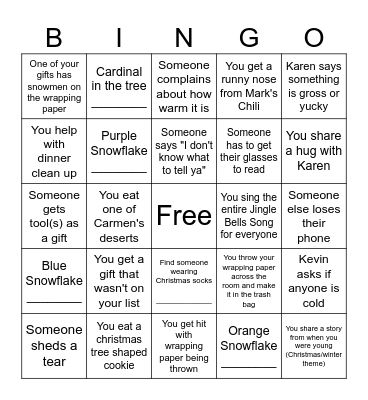 Zajicek Christmas 2025 Bingo Card