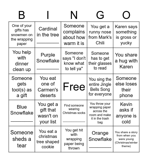 Zajicek Christmas 2025 Bingo Card
