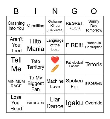Kasane Teto Bingo ❤️🥖 Bingo Card