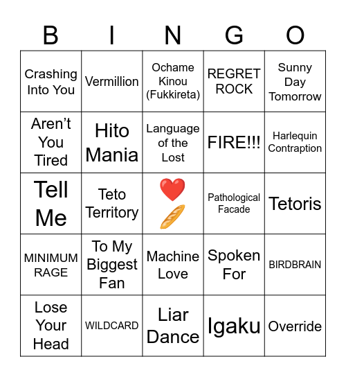 Kasane Teto Bingo ❤️🥖 Bingo Card