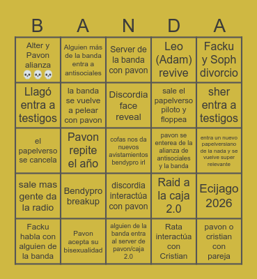 Bingo pavonverse Bingo Card