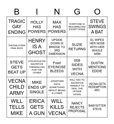 Stranger Things 2025 final 4 Bingo Card