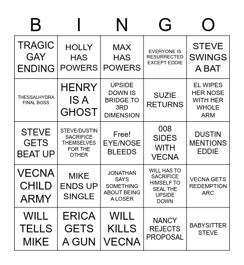 Stranger Things 2025 final 4 Bingo Card