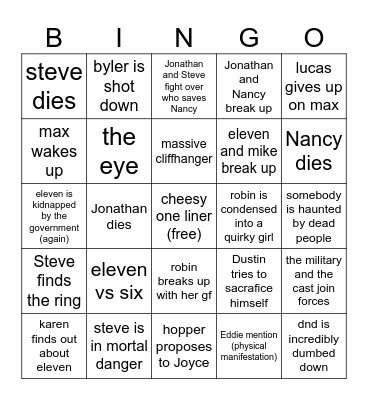 stranger things part two Bingo Card
