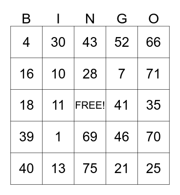 Park Manor Bingo Card