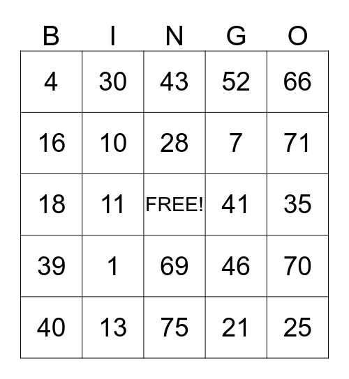 Park Manor Bingo Card