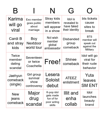 K-pop 2026 Bingo Card