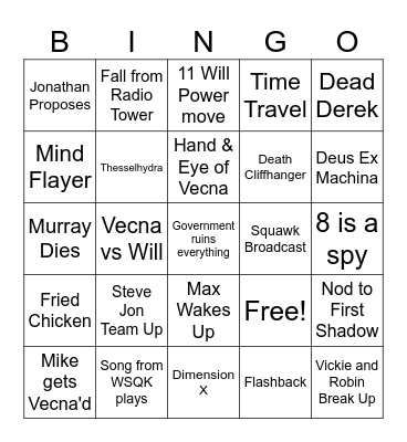 Stranger Things Vol 2 Bingo Card