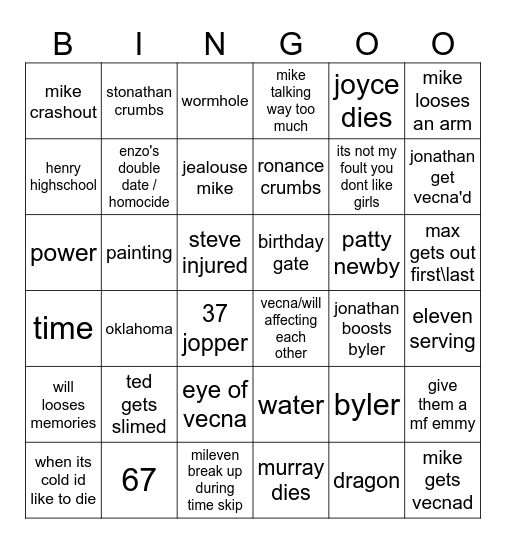 st 5 volume 2 bingo Card