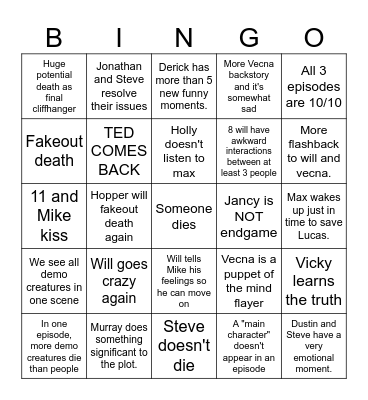 Stranger Things 5: Volume 2 Bingo Card