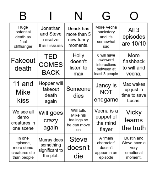 Stranger Things 5: Volume 2 Bingo Card