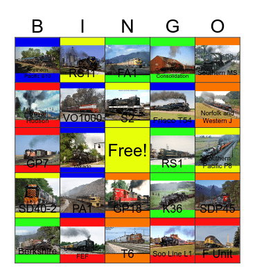 North American Railroads that I would like to enjoy the day with PWP one day Bingo Card