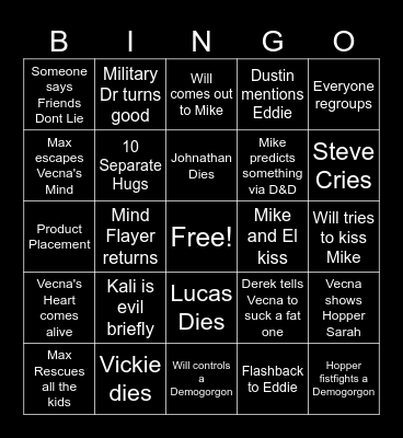 Stranger Things S5 Bingo Card