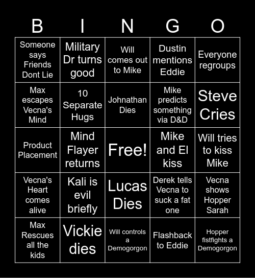 Stranger Things S5 Bingo Card