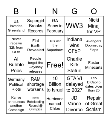 2026 Bingo Card Bingo Card