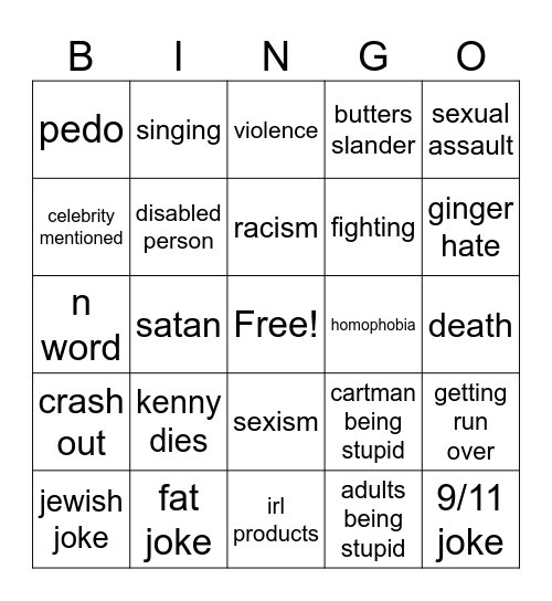 south park bingo Card