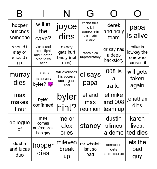 stranger things! Bingo Card