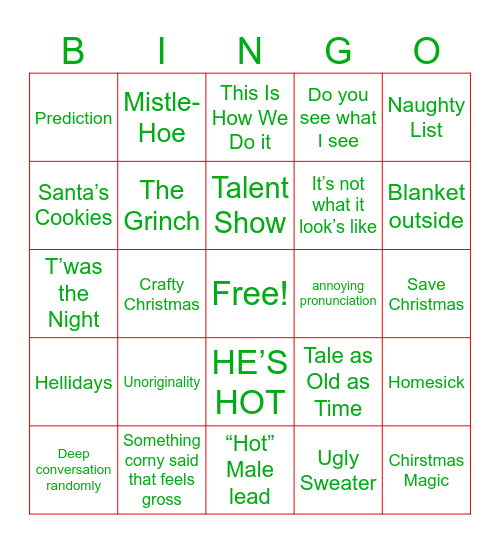corny chridstmams mvoie bingio Bingo Card