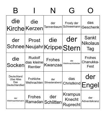 Weihnachten Wortschatz Bingo Card