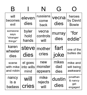 stranger things bing Bingo Card
