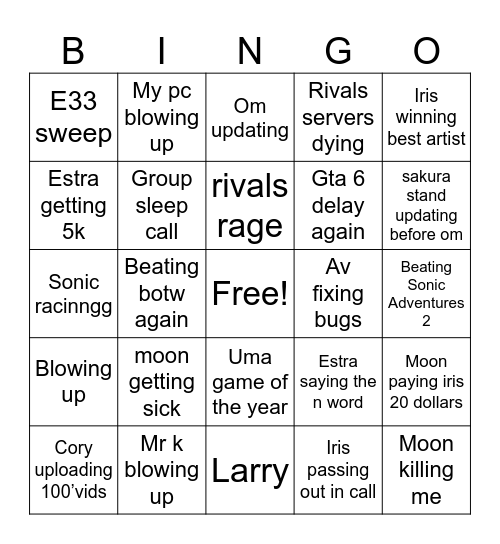 year Bingo Card