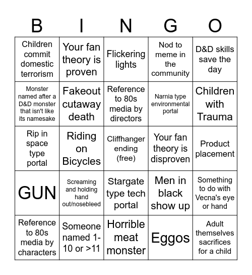 Stranger Things bingo made without having watched the show Bingo Card