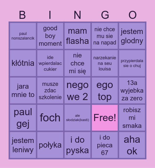 paulowe bingo Card