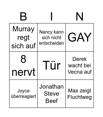 Stranger Things Bingo Card