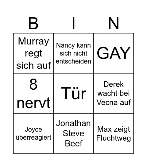 Stranger Things Bingo Card