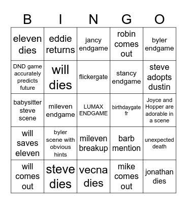 stranger things 5 vol 2 Bingo Card